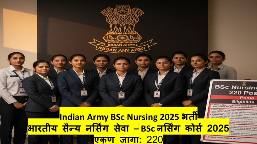 Indian Army BSc Nursing 2025 भर्ती भारतीय सैन्य नर्सिंग सेवा – BSc नर्सिंग कोर्स 2025 एकूण जागा: 220