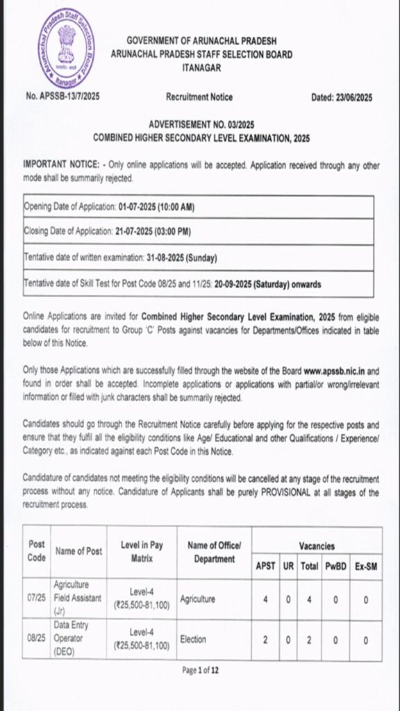 APSSB CHSL Recruitment 2025 Post 76 Apply Online