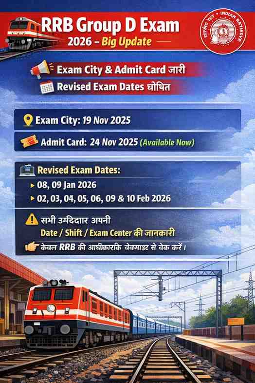 RRB Group D Exam City / Admit Card 2026